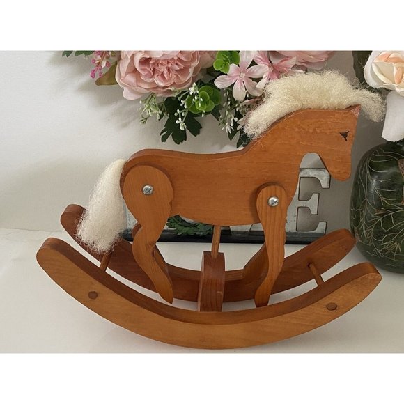 Rocking Horse Vintage Hand Crafted Folk Art Wooden Doll Horse Mane and Tail EUC - Picture 14 of 16